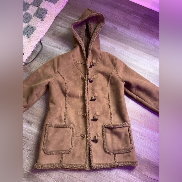 VTG L.L. Bean Hooded Teddy Coat Fur Coat Sherpa Warm Eskimo Brown Size S M - Picture 1 of 10